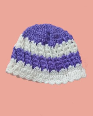 handknitted purple white cap