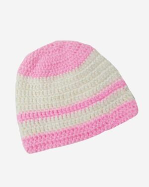Hand Knitted Woolen Cap Cream Pink 2