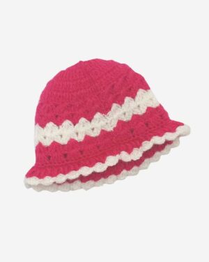 Hand Knitted Woolen Cap Red White