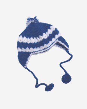 White Blue Hand Knitted Woolen Cap 1